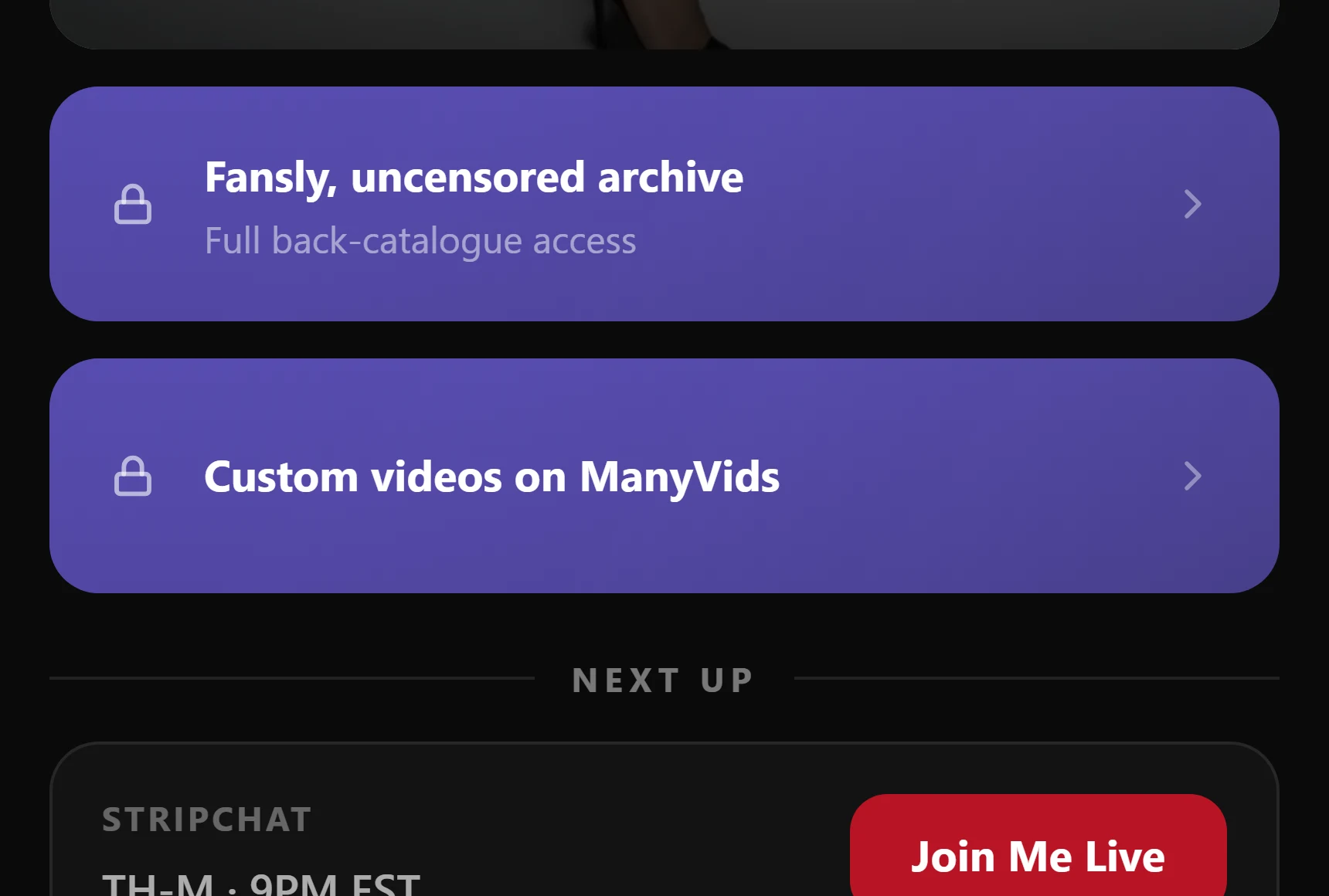 The same two link cards, both now in the creator’s own purple, with no platform colour, no platform name and no LOCKED badge.